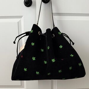 Buzz by Jane Fox vintage Black and Green Leaf black cord Women's Bag